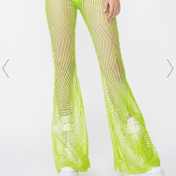 Dolls Kill Pants & Jumpsuits Lime Glitter Flares Elsie And Fred Memphis Bell Poshmark